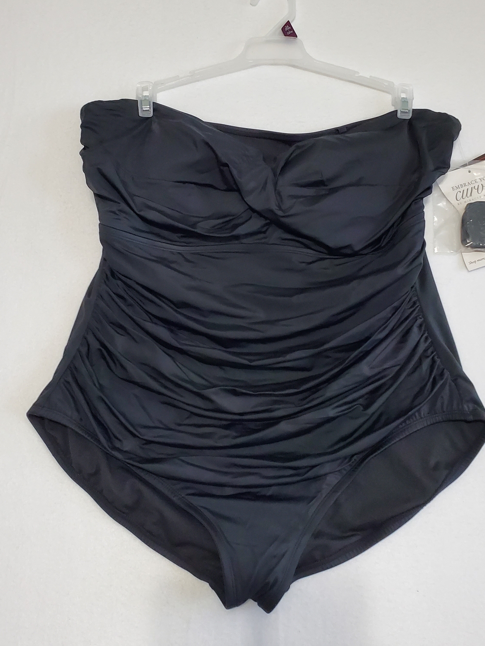 Black Strapless Ruched One-Piece Swimsuit NWT 2X 20W-22W‎